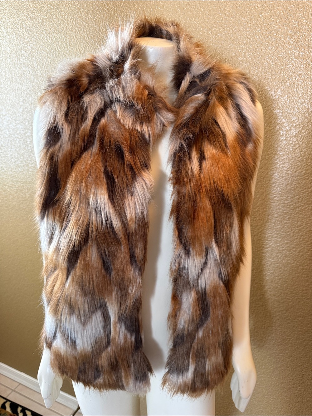 Ci Sono Faux Fur Vest in Multi Brown and Cream